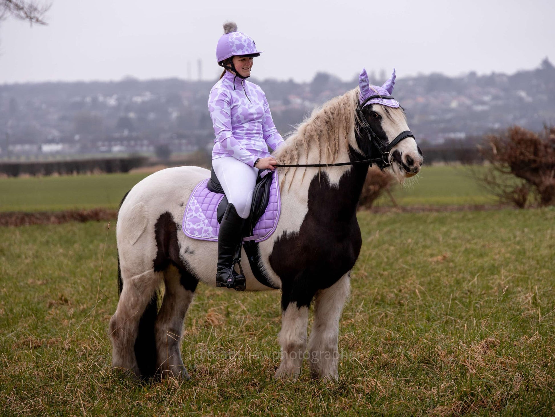 Parma Violet Cow Print Saddle Pad and Ears image 0