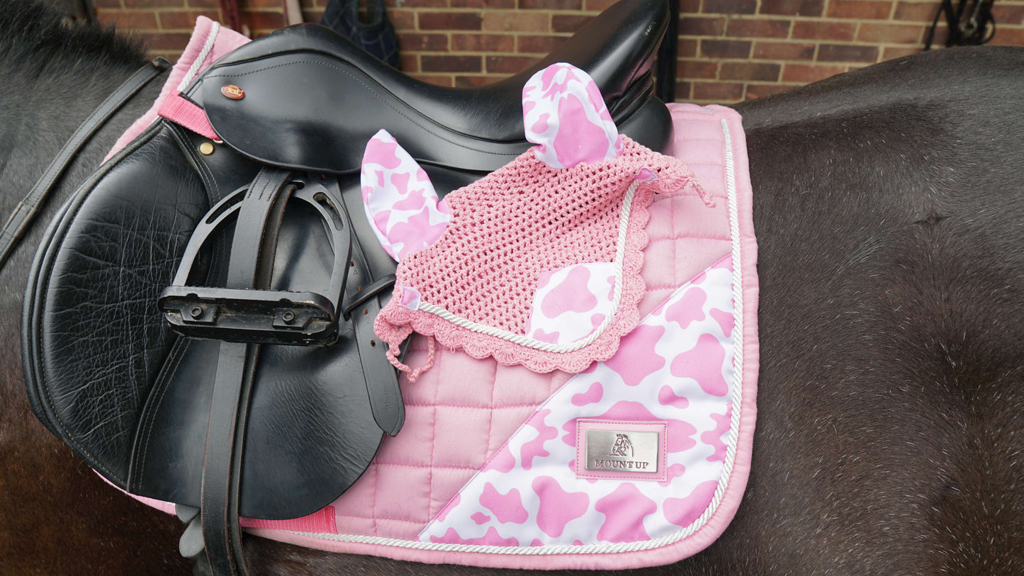 Cotton Candy Cow Print Ear Bonnet