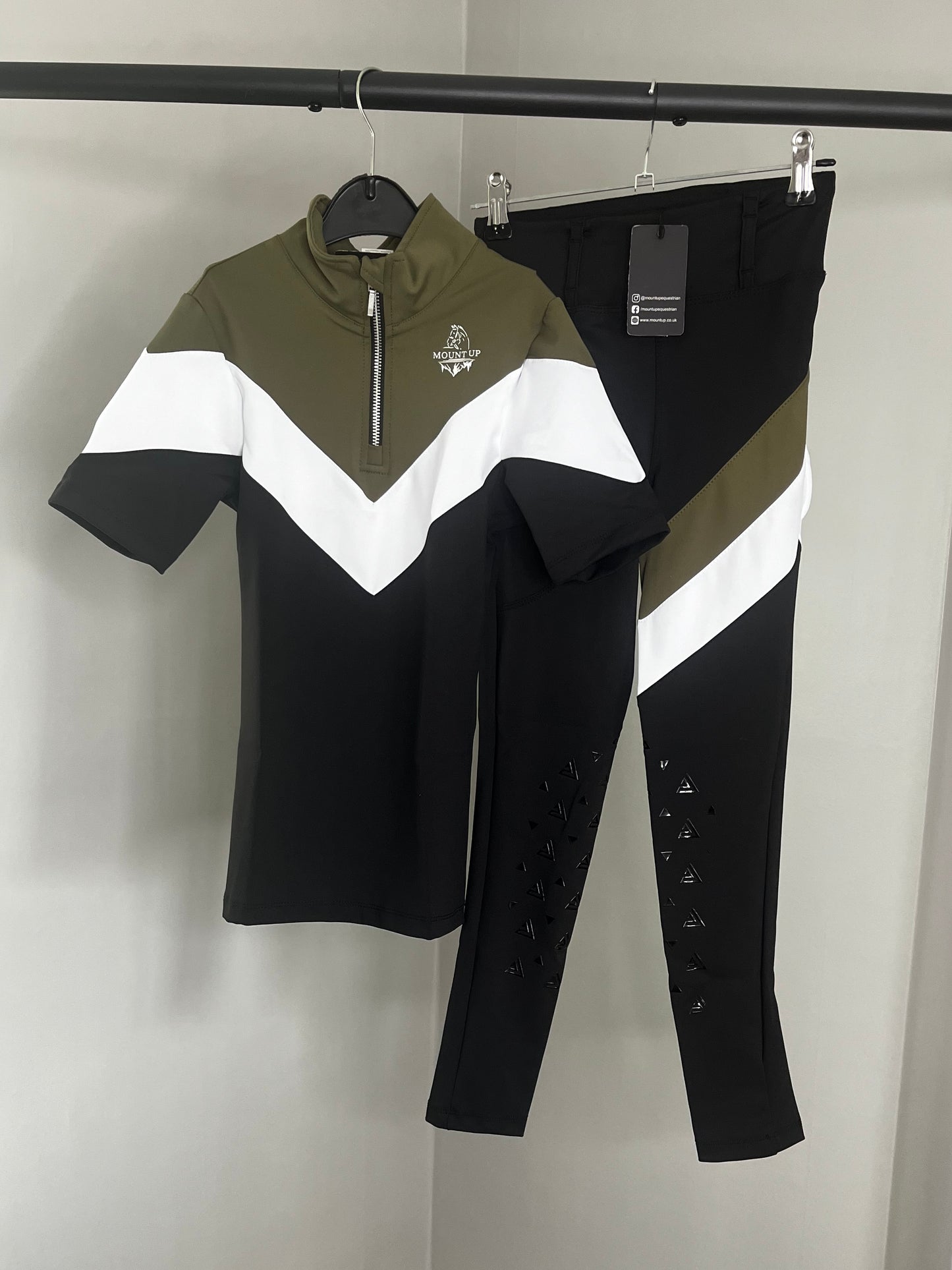 *KIDS* Elizabeth Black/White/Olive Riding Leggings image 1
