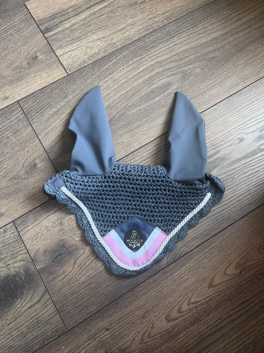 Elizabeth Pink/Grey/White Ear Bonnet