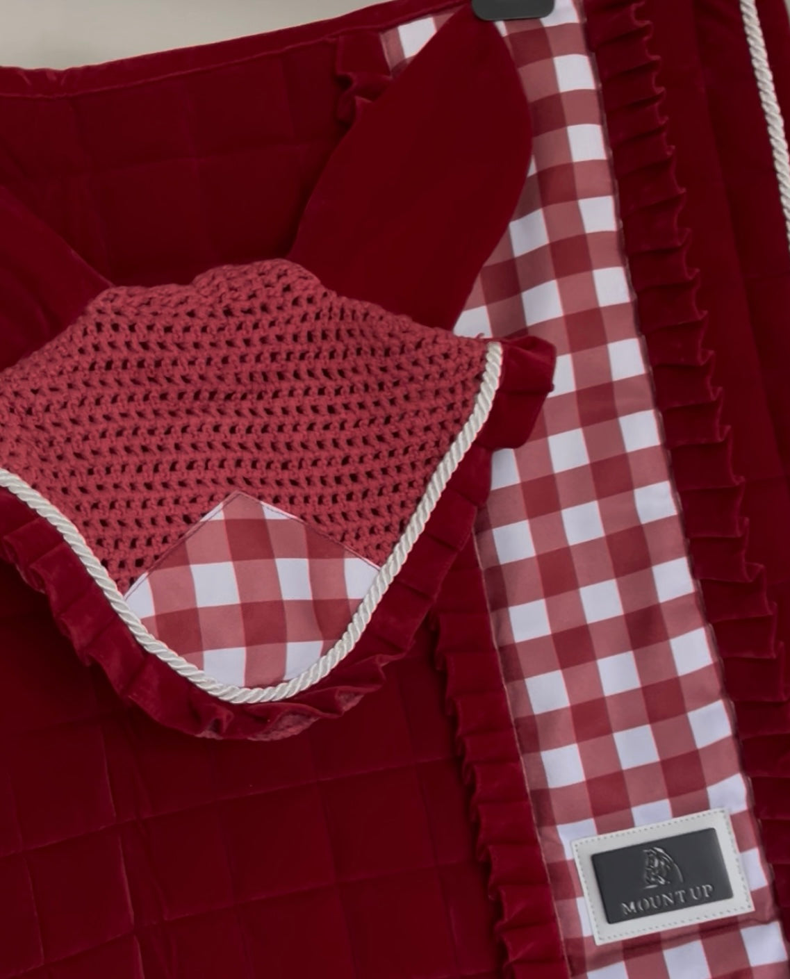 *Pre Order* Limited Edition Rosehip Velvet Gingham Ear Bonnet